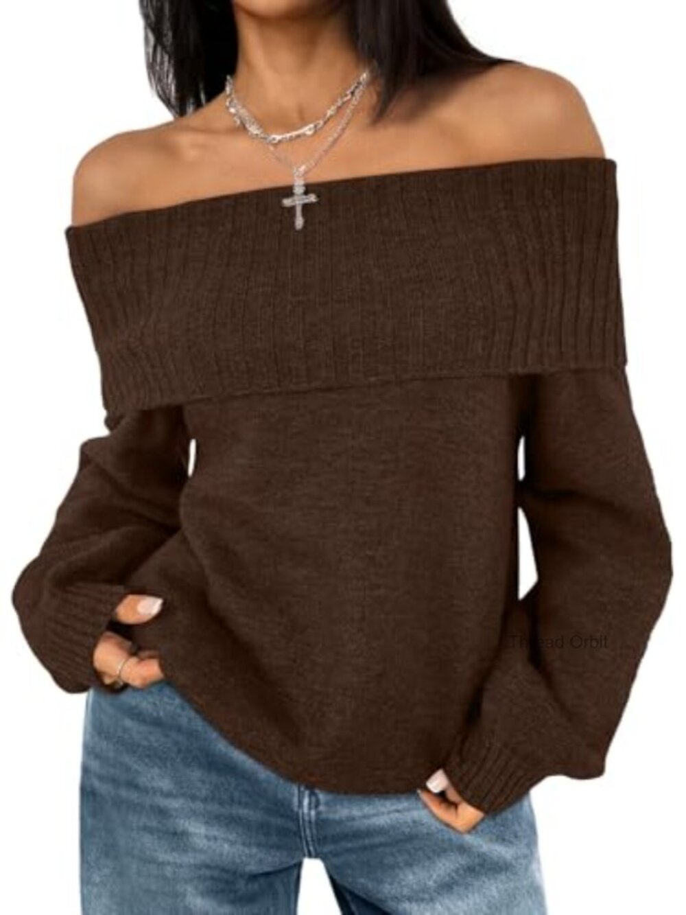 Off The Shoulder Oversized Knit Pullover Sweater Long Sleeve Loose Fit
